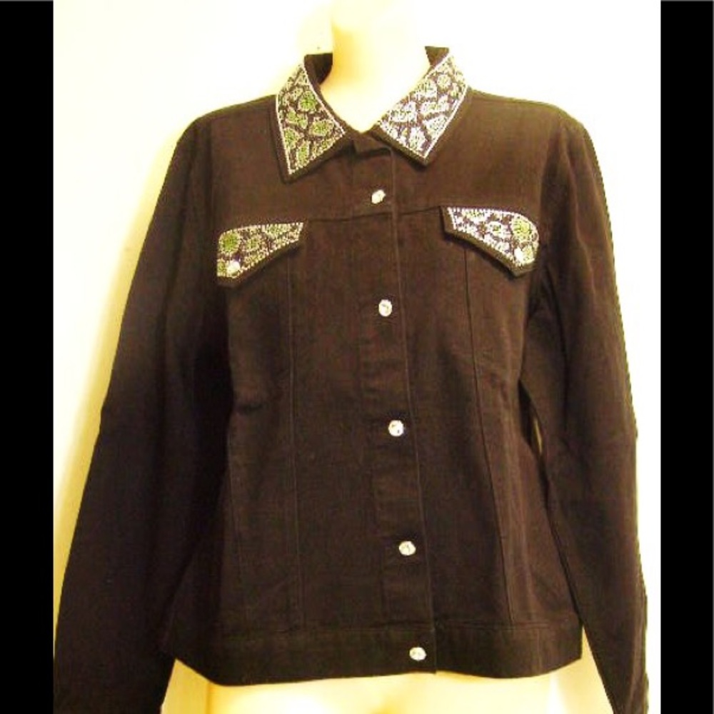 Christine Alexander black jacket green snakeskin Swarovski Crystal rhinestone